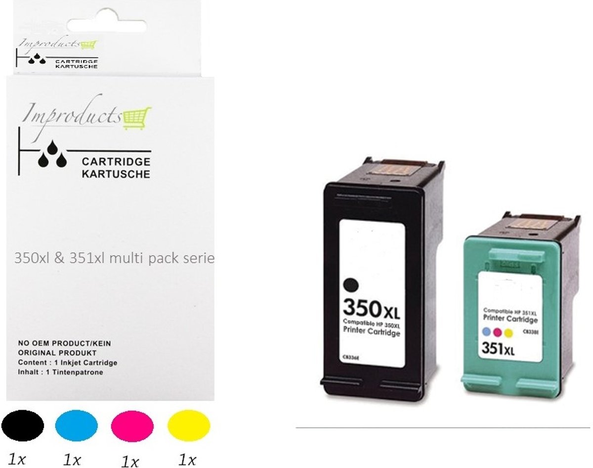 Improducts® Huismerk Inktcartridge Alternatief Hp 350 / 350XL zwart (CB336EE) en Hp 351 / 351XL kleur (CB338EE) inktcartridge hoge capaciteit 1x complete set