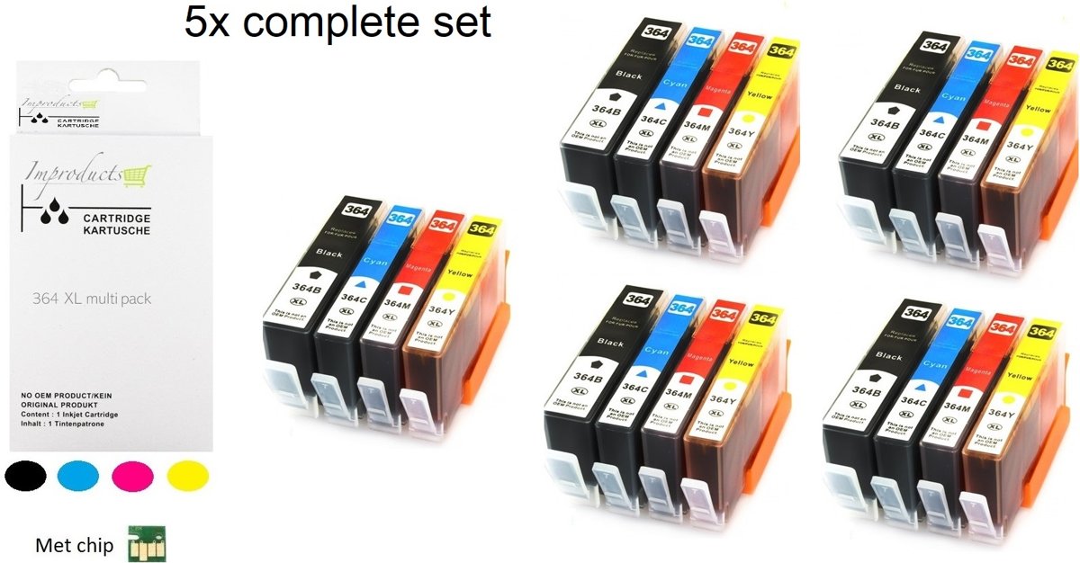 Improducts® Huismerk Inktcartridge Alternatief Hp 364 XL 364XL serie 5x SET van 4 cartridges 5x zwart 364xl 5x cyaan 364xl 5x magenta 364xl 5x geel 364xl MET Nieuwste CHIP - 5x set