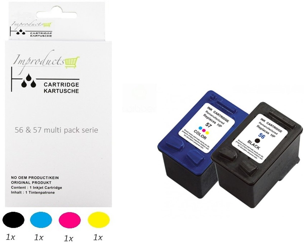 Improducts® Huismerk Inktcartridge Alternatief Hp 56 zwart (C6656AE) en Hp 57 kleur (C6657AE) inktcartridge 1x complete set