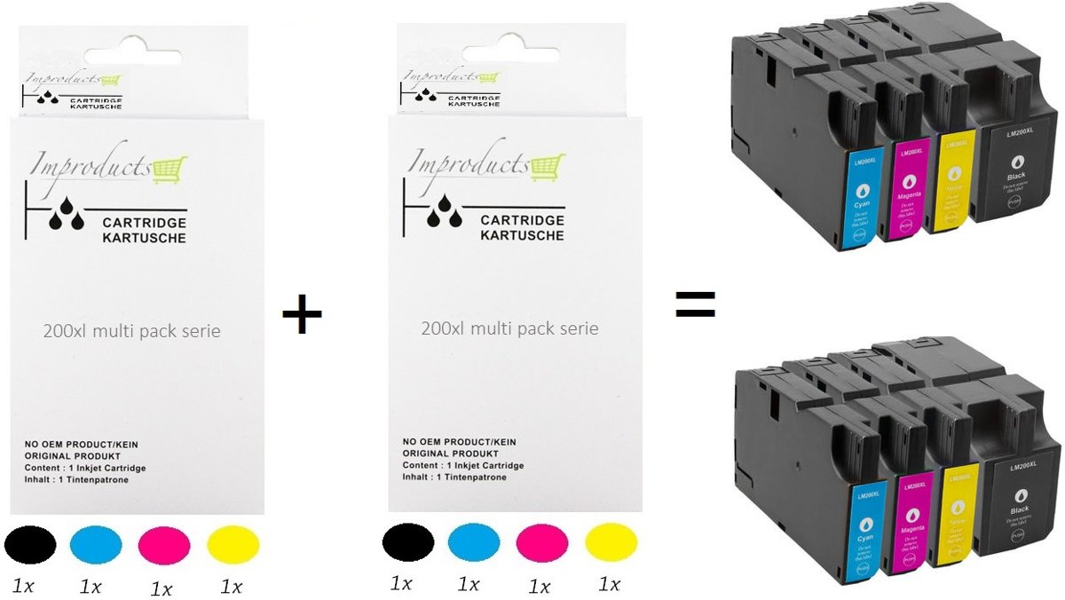 Improducts® Huismerk Inktcartridge Alternatief Lexmark 200 / 210 XL 200XL / 210XL serie 1x zwart 1x cyaan 1x magenta 1x geel MET CHIP - 1x set