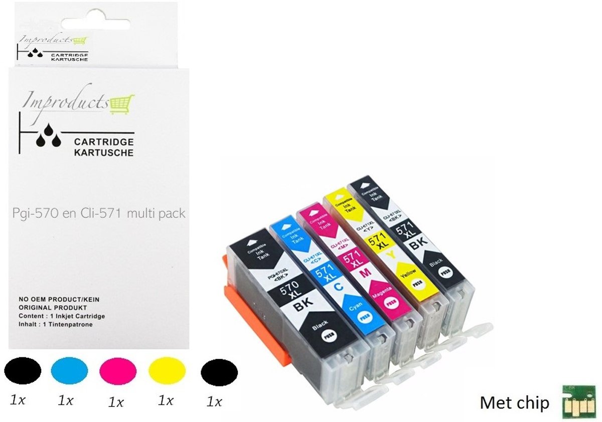 Improducts® Huismerk Inktcartridge Alternatief PGI-570 XL & CLI-571 XL black Photoblack cyaan magenta yellow 5 stuks