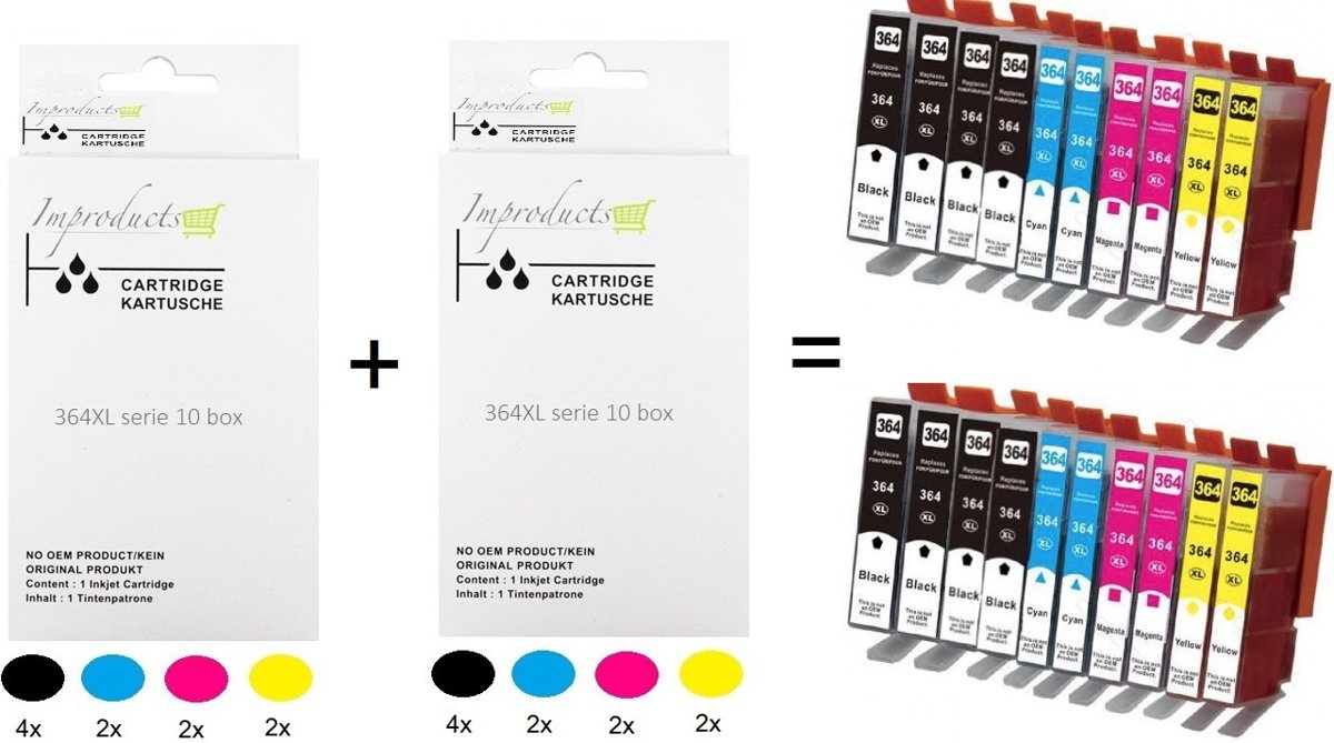 Improducts® Huismerk Inktcartridge Alternatief voor HP 364 XL, 2x multipack van 10 stuks totaal 8x zwart, 4x Cyaan 4x Magenta 4x Geel