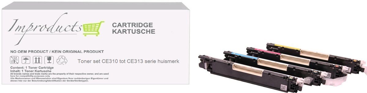 Improducts® Huismerk Toner Alternatief Hp 126A multi pack set HP CE310A, CE311A, CE312A, CE313A zwart + 3 kleuren hoge inhoud