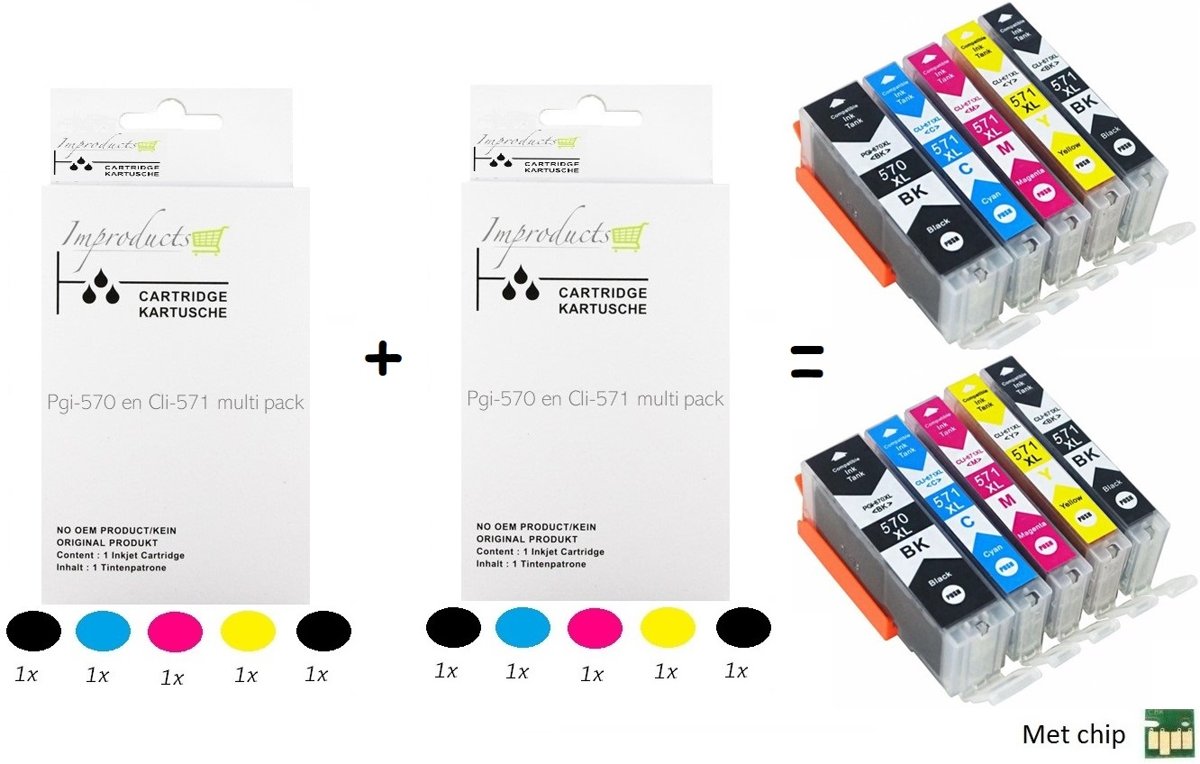 Improducts® Inktcartridge Alternatief - Canon 570XL 571XL 570 571 10 box - Met chip