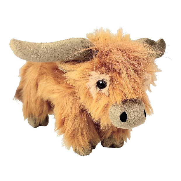 Inware pluche Schotse hooglander koe knuffeldier - bruin - staand - 24 cm - Koeien knuffels - Knuffel boederijdieren