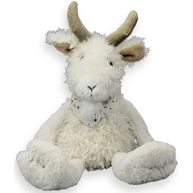 Inware pluche geit knuffeldier - wit - zittend - 23 cm - Knuffel boederijdieren