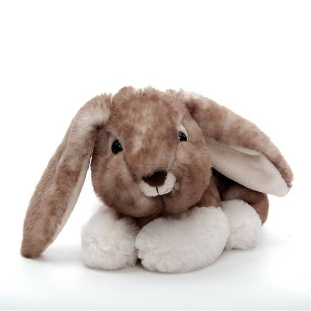 Inware pluche konijn/haas knuffeldier - bruin - liggend - 24 cm - Knuffel bosdieren