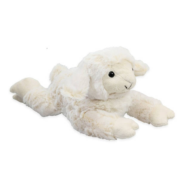 Inware pluche lammetje/schaap knuffeldier - wit - liggend - 28 cm - Knuffel boederijdieren