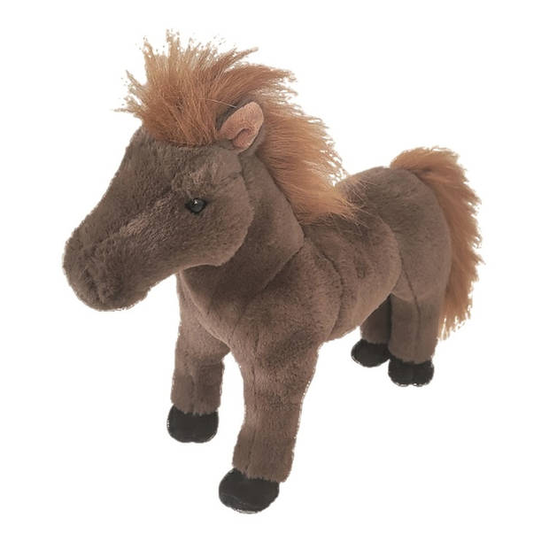 Inware pluche paard knuffeldier - bruin - staand - 28 cm - paarden knuffels - Knuffel boederijdieren