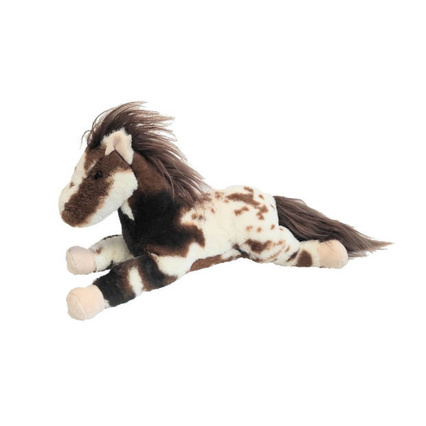 Inware pluche paard knuffeldier - bruin/wit - liggend - 40 cm - Knuffel boederijdieren