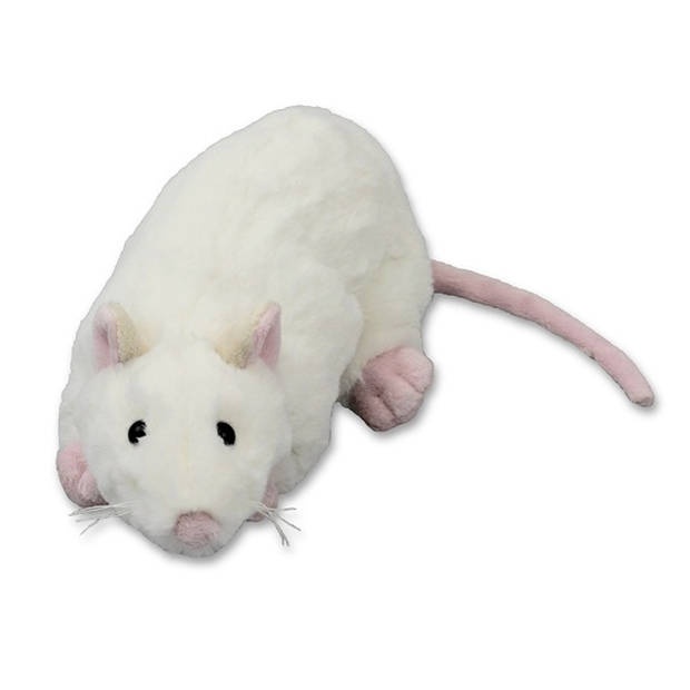 Inware pluche rat knuffeldier - wit - liggend - 20 cm - Knuffel boederijdieren