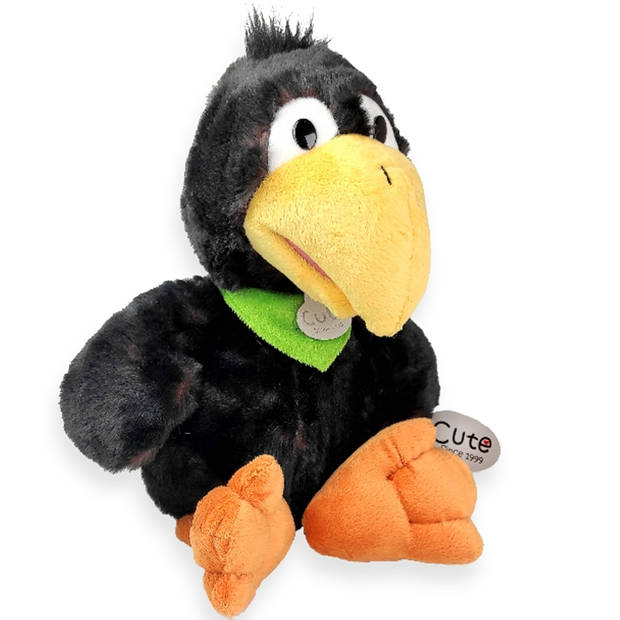 Inware pluche vogel Raaf knuffeldier - zwart - 25 cm - kraaien/raven - Vogel knuffels