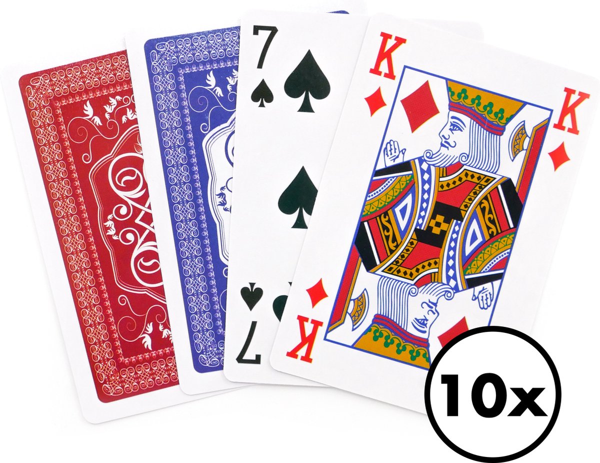 In Round Speelkaarten 20 Decks / Stokken – 10 Sets – Stok Speel Kaarten – Spelkaarten – voor Volwassen en Kinderen – Pokerkaarten – Kaart Spel / Kaartspel Set – Pestkaarten – Poker / Blackjack / Pesten – Rood / Blauw