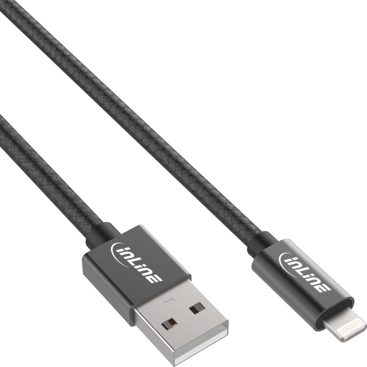 InLine 31411B 1m USB A Lightning Zwart mobiele telefoonkabel