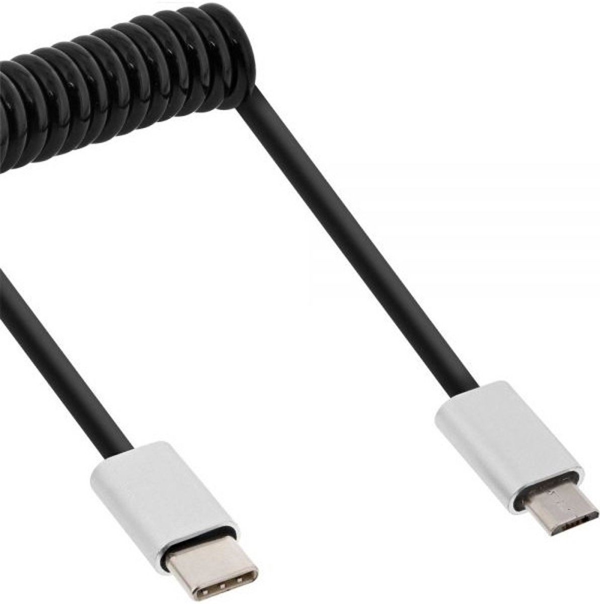 InLine 35861 1m Micro-USB B USB C Mannelijk Mannelijk Aluminium, Zwart USB-kabel