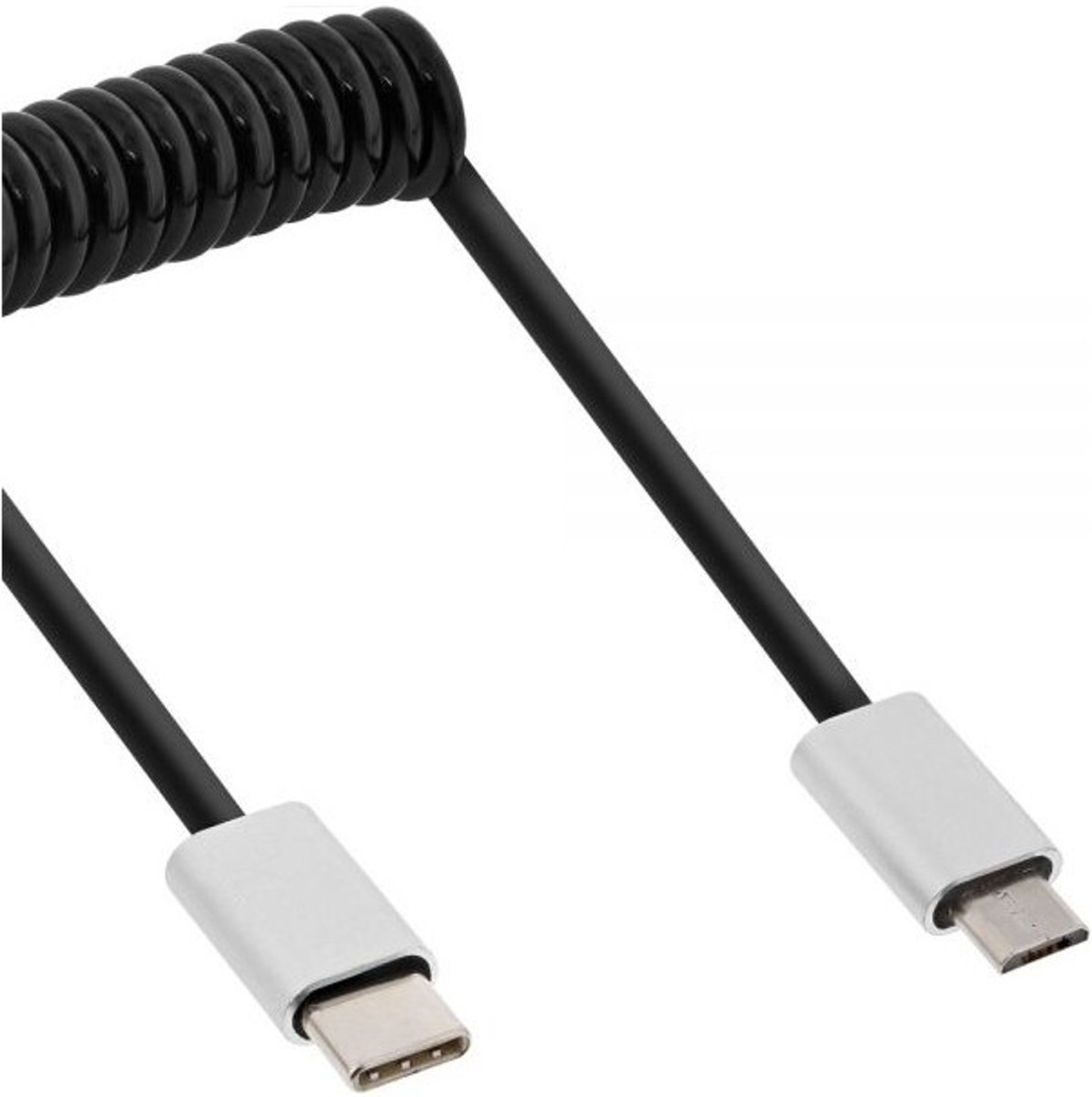 InLine 35862 2m Micro-USB B USB C Mannelijk Mannelijk Aluminium, Zwart USB-kabel