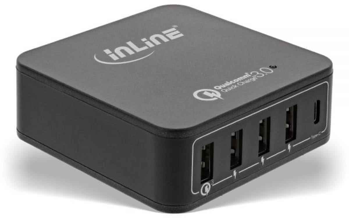 InLine 4x USB-A en USB-C lader met Quick Charge 3.0 - 8A / zwart