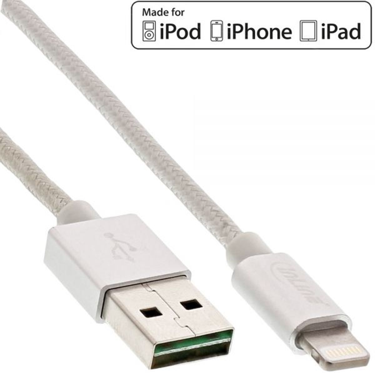 InLine Lightning naar USB kabel - grijs - 2 meter