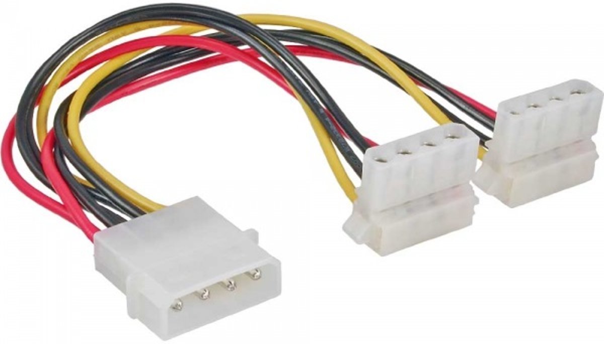 InLine Molex (m) - 2x Molex (v) haaks adapter - 0,15 meter