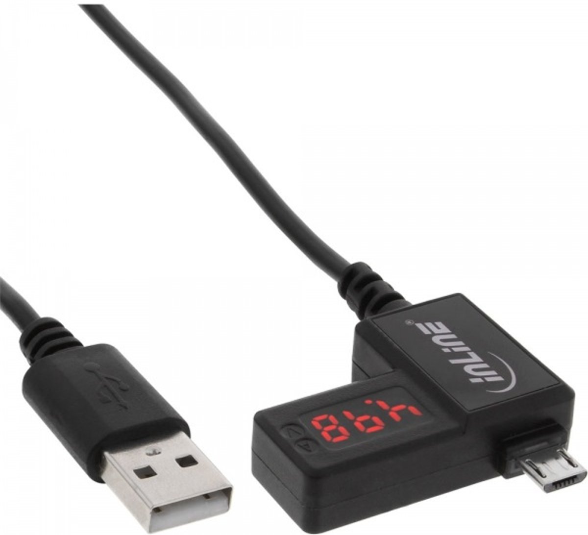 InLine USB2.0 Micro USB kabel met LED indicator voor Volt en Ampere (versie 2) - 1 meter