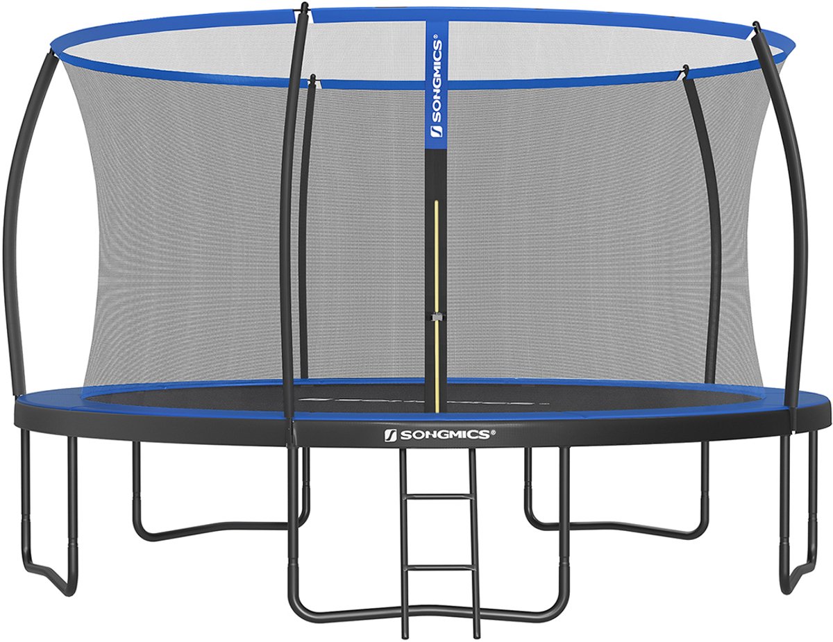 Premium Ronde Tuintrampoline Ø 427 cm met Veiligheidsnet, Ladder & Randbescherming – Zwart-Blauw – Weerbestendig, Sterk Gegalvaniseerd Staal, TÜV Rheinland GS-Gecertificeerd –  
