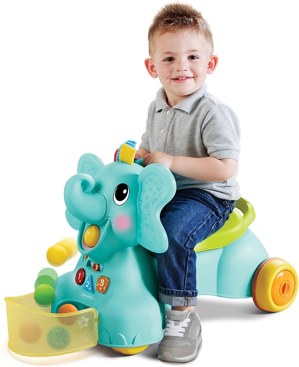 Infantino - Sensory - 3 in 1 Ride On Elephant - Loopfiets - Olifant - Ballenglijbaan