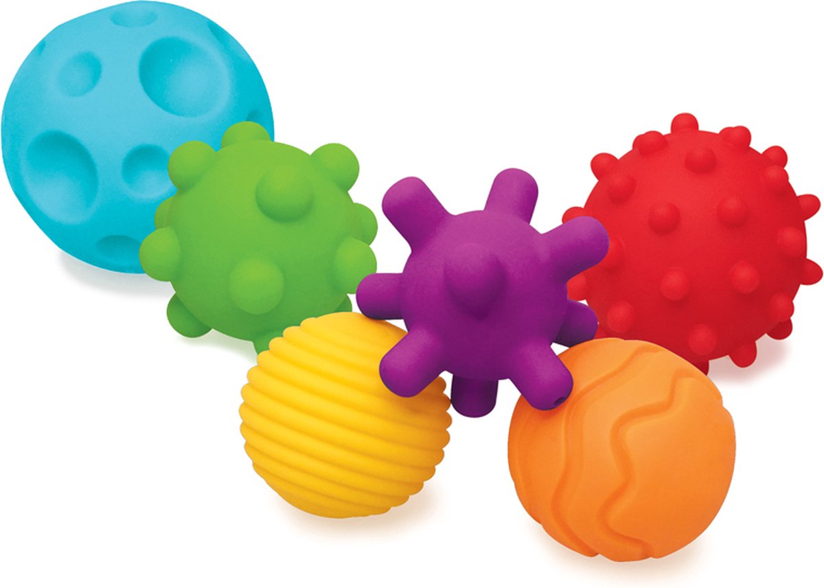 Infantino - speelballen - set met ballen voor baby en dreumes - met verschillende texturen - leren voelen en onderscheiden - kleurrijk - set met  6 ballen