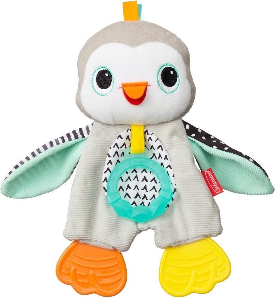 Infantino Cuddly Teether pinguin knisperdoekje Grijs