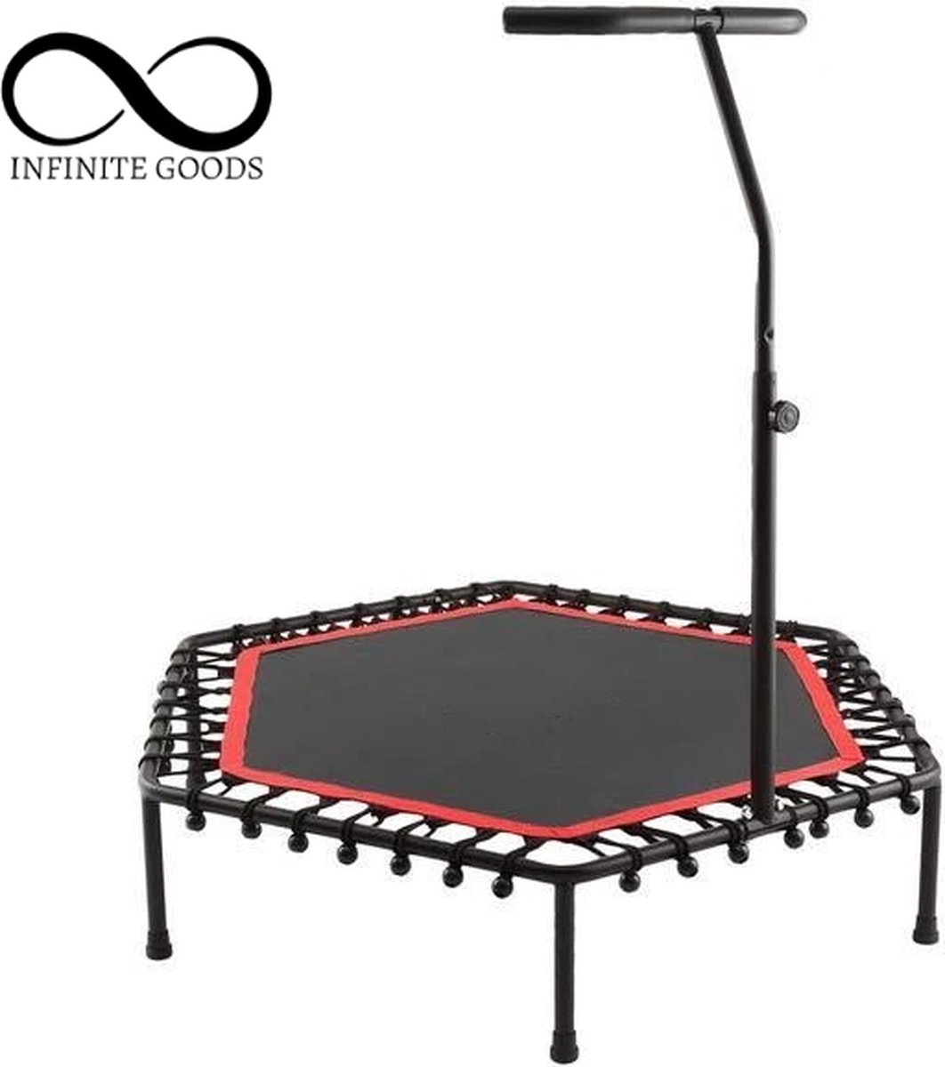 Infinite Quality Goods - Fitness Trampoline - Sport Trampoline - Trampoline Voor Fitness - Fitness Trampoline Met Stang - Belastbaar Tot 100 Kilo - Trampoline - Bounce Trampoline - Jump - Hexagon - Sport - Zwart/Rood