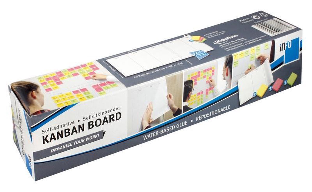 Zelfklevende Kanban planner 8 vel van 30x50,8cm incl 3 blok sticky notes