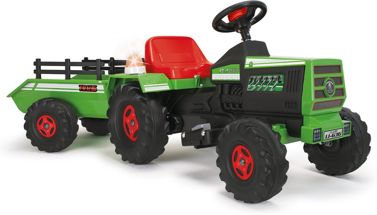 Injusa Accuvoertuig Tractor Met Aanhanger 6v 140 Cm Groen