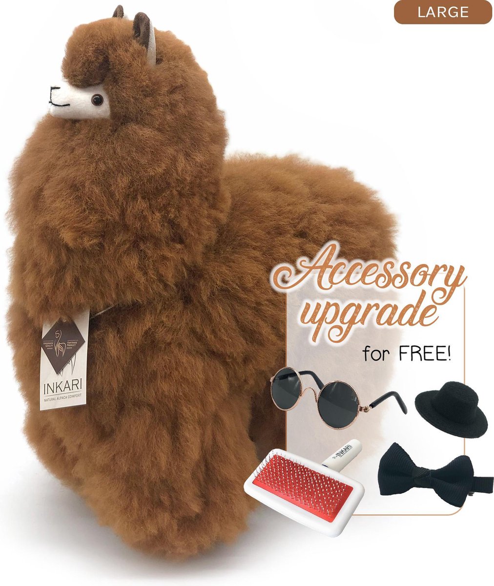 Alpaca Knuffel - Walnut - Alpacawol - Groot - 50 cm - Handgemaakt, Natuurlijk & Fairtrade - Allergie-vrij