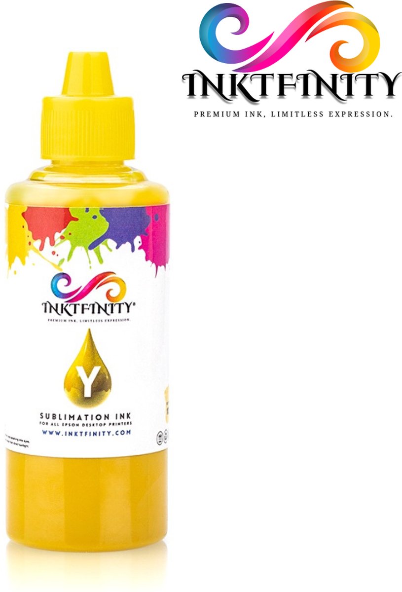 Inktfinity (Y) Yellow - Premium Dye Sublimatie inkt - 100 ml - Geschikt voor alle Epson Printers! (Alleen geschikt voor hittepers!)