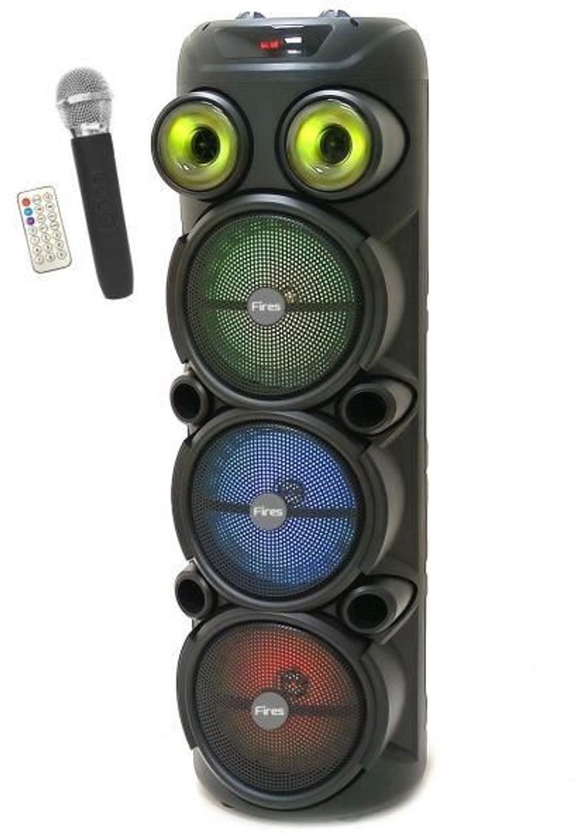 Lichtgevende karaoke-luidspreker - INOVALLEY - KA129-XXL - Bluetooth V5.0 - 90 cm - 1000 W - 3 x 8-luidsprekers - Draadloze microfoon inbegrepen