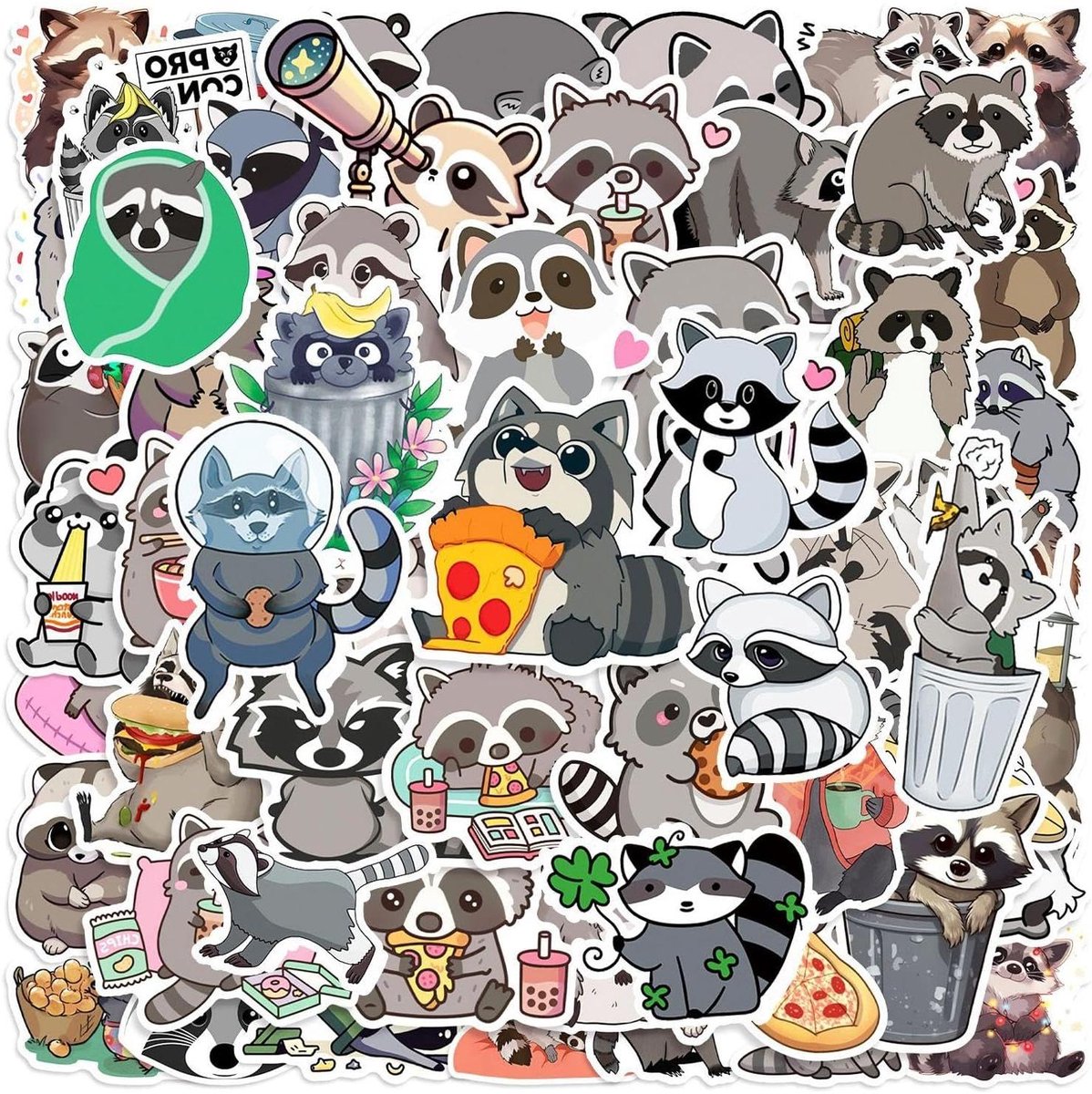 Inovra - 100 kleine wasbeer stickers - schattige cartoon dieren stickers voor kinderen - waterdichte stickers voor notitieboekjes, en meer