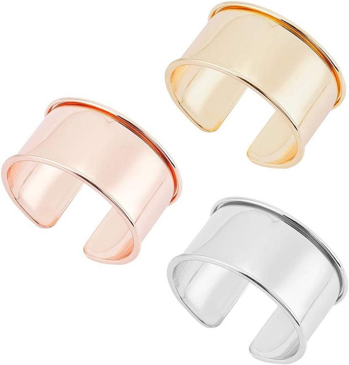 Inovra - 3-delige set geplooide armbanden in 3 kleuren legering - Verstelbare gouden polsmanchet voor edelstenen inleg - Breedte ongeveer 34.5mm - Hout Steen