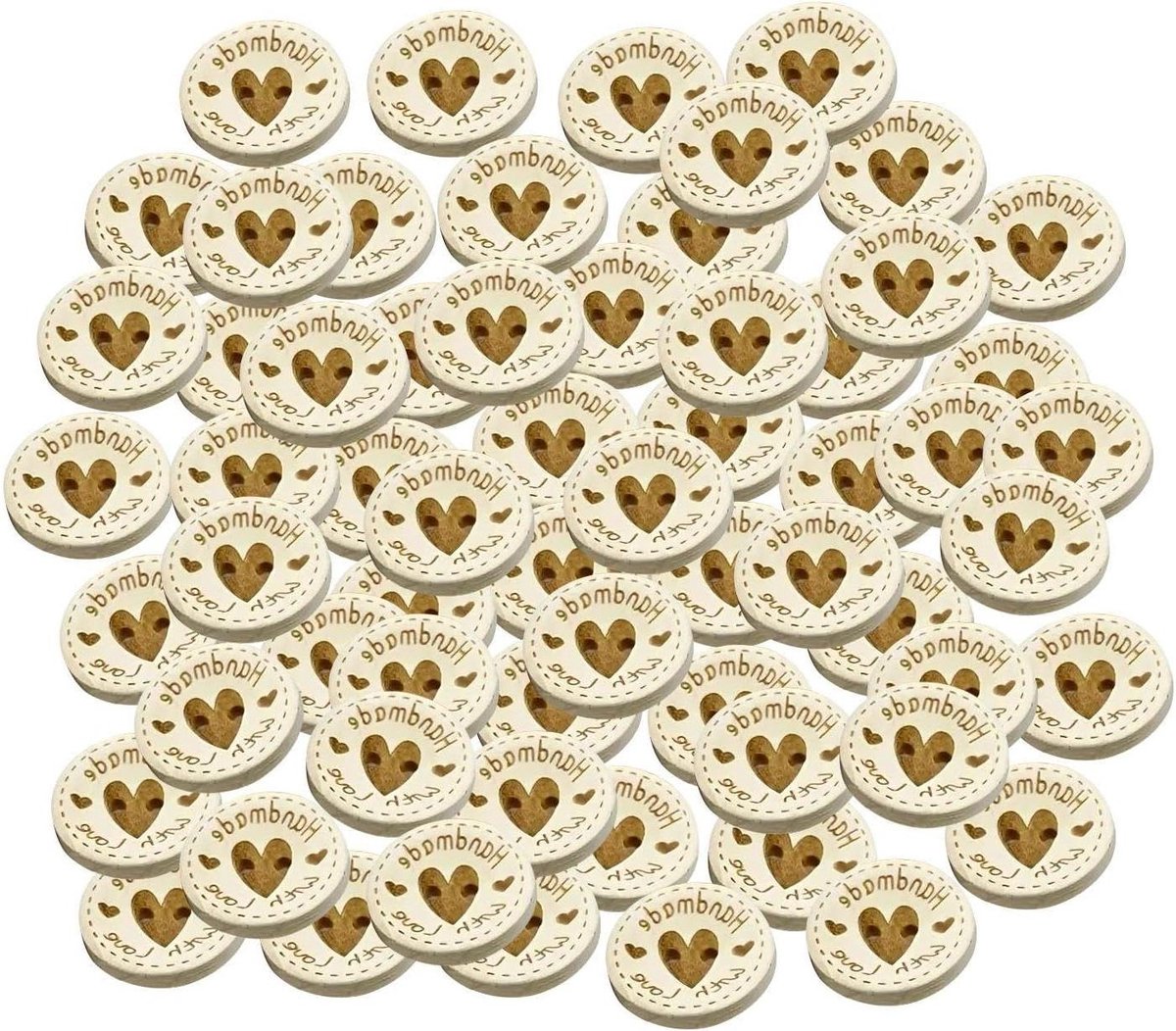   - Houten knoopjes met hartprint - 100 stuks - handgemaakte knopen - 15mm - knutsel knoopjes - brei knoopjes.