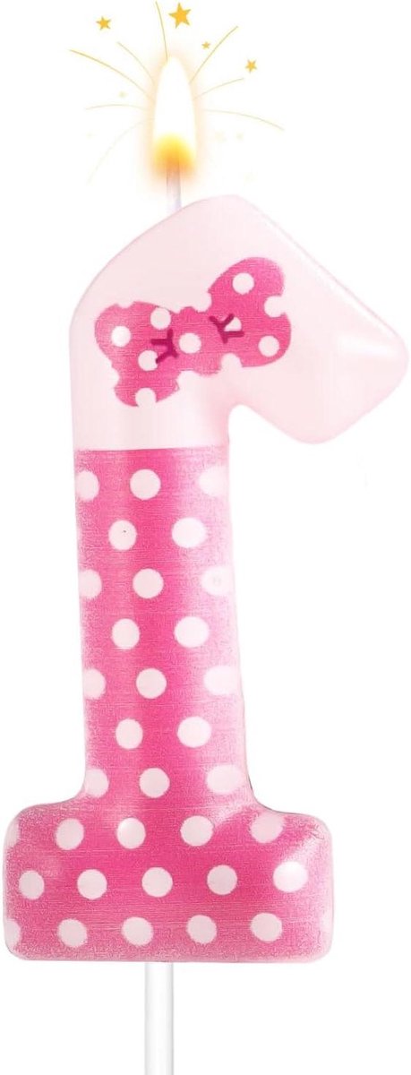 Inovra - Roze Strik Verjaardagskaarsen Nummer 1 - Verjaardagsdecoratie voor Feesten - Taarttopper voor Verloving en Huwelijk