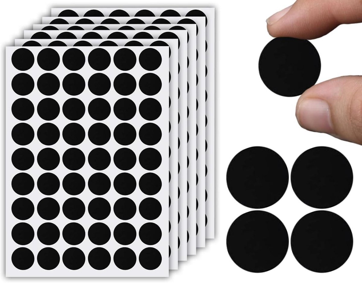   - Set van 324 meubelafdekkingsstickers voor schroeven, 6 vellen, 21 mm, zelfklevend (zwart)