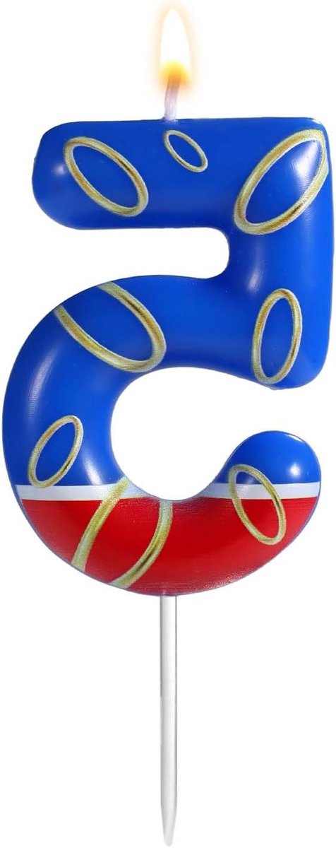 Inovra - Verjaardagskaars in blauw en gouden ringdesign - Taarttopper voor jongens en meisjes feest - Nummerkaars voor verjaardag - Feestartikelen in blauw thema (Nummer 5)