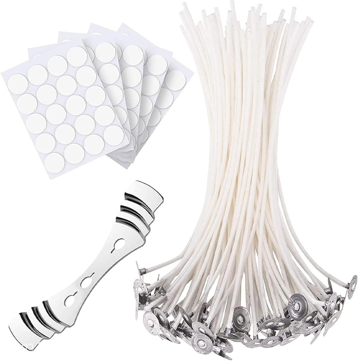   Plus - Katoenen kaarsenlonten 9 cm - 50 stuks inclusief lontstickers en lonthouders