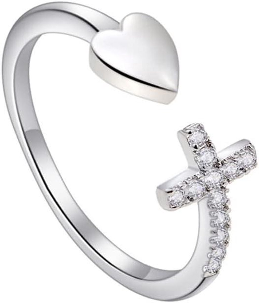   Plus - Voor Mijn Dochter - Ik Geloof in Jou Rozenhart Open Ring - Verstelbaar - Fijne Sieraden - Messing Diamant - Liefdesring