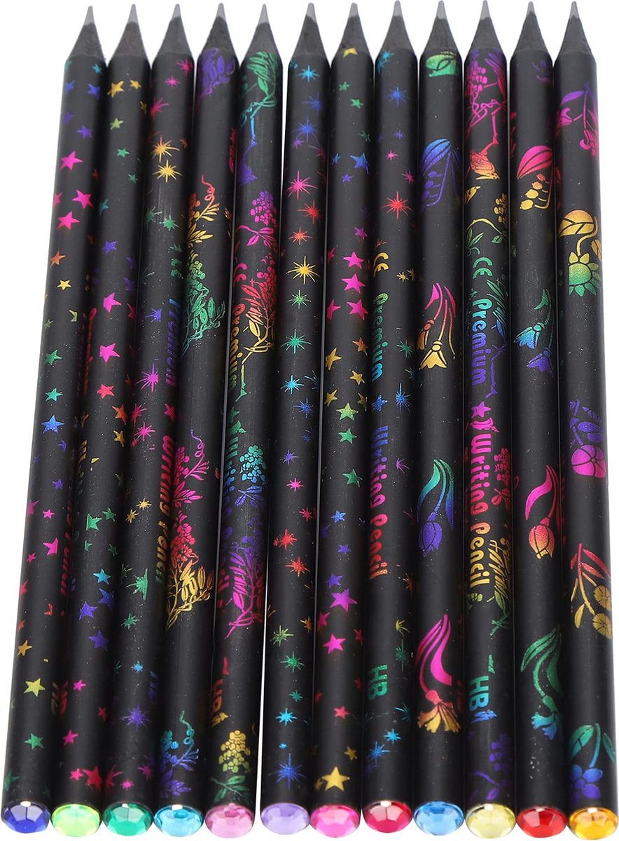 Inovra ® Elegante Zwarte Houtpotloden met Sprankelende Accenten voor Schrijven en Tekenen, Set van 12