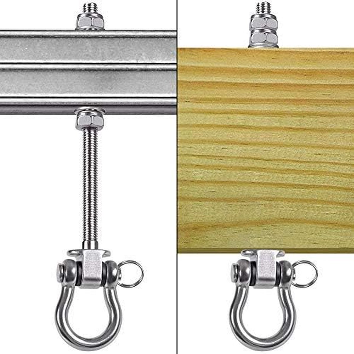   ®  , roestvrij staal, M10 x 170 mm schroefdraadlengte, schommelhaak, zware belasting, hangstoel, schommelhaak voor houten en stalen balken, yoga, hangmatstoel, bokszak, veranda,