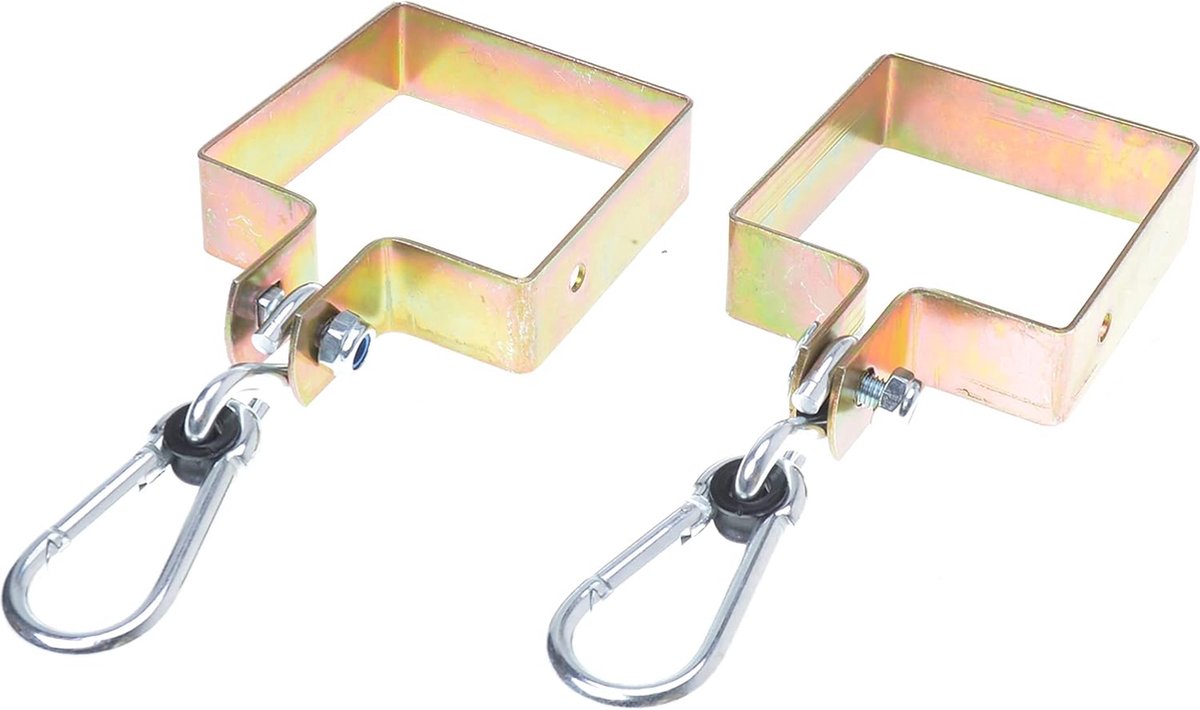   ® Set van 2 schommelklemmen voor vierkant hout 100 x 100 mm schommelhaken schommelbevestiging karabijnhaak