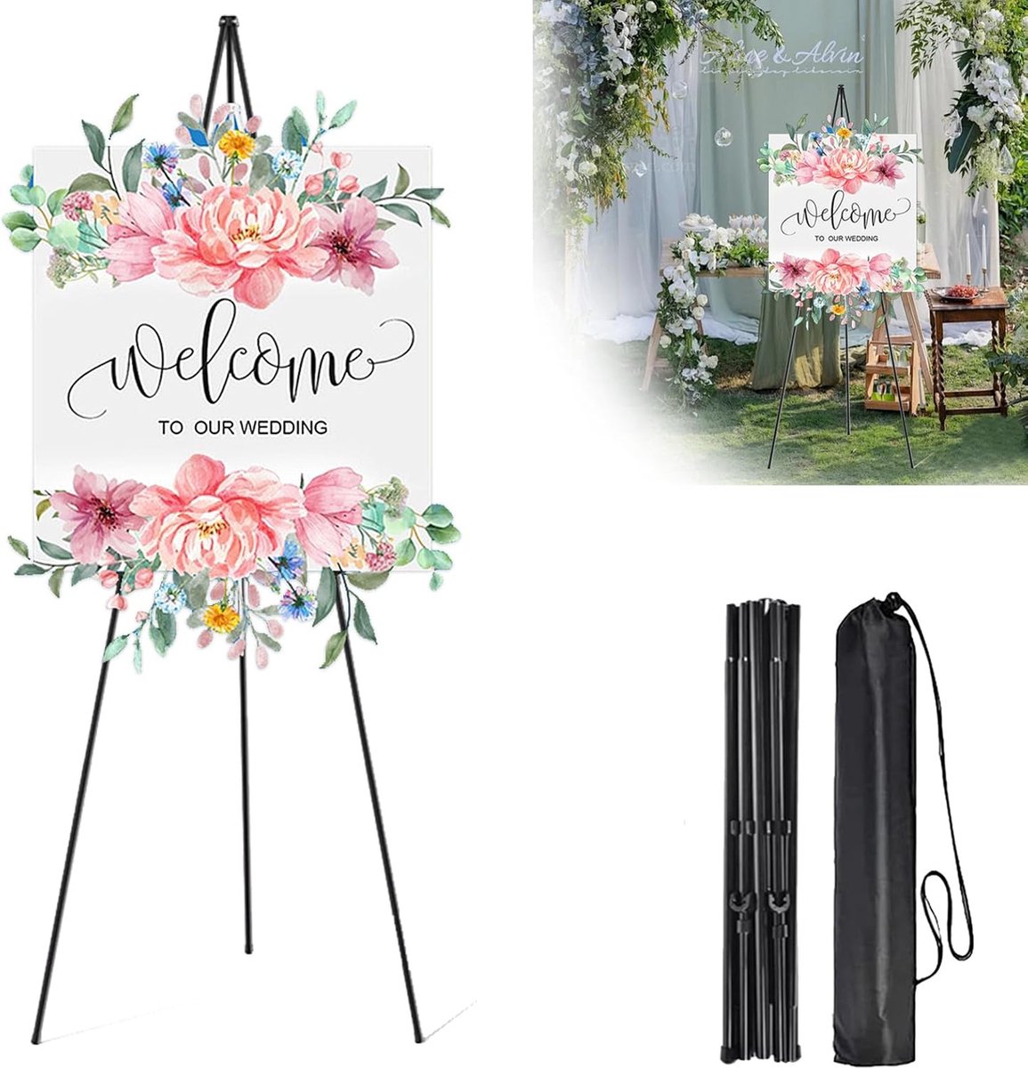 Inovra ® Verstelbare Opvouwbare Zwarte Metalen Schildersezel voor Diverse Creatieve Toepassingen