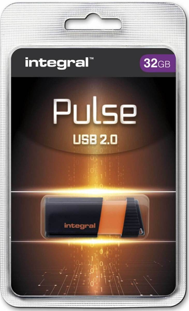 Integral Pulse 32GB USB 2.0 Capacity Zwart, Oranje USB flash drive