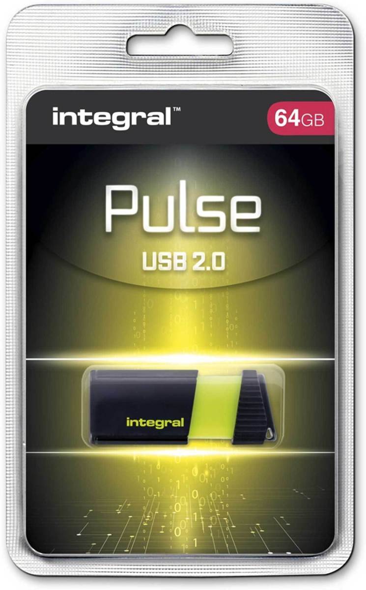 Integral Pulse 64GB USB 2.0 Capacity Zwart, Geel USB flash drive