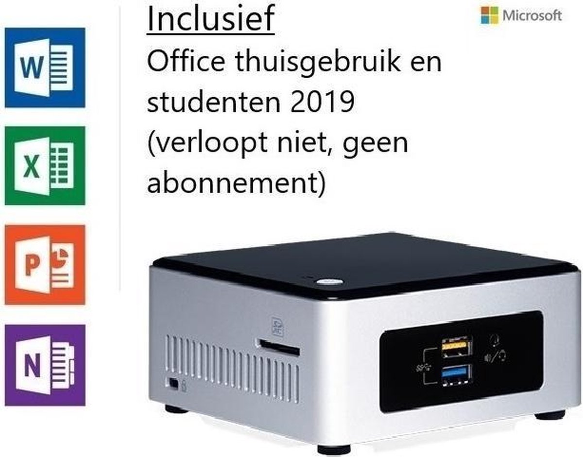 Mini PC - Intel Pentium Quad Core - 4GB RAM -128GB SSD - met Windows 10 Pro en inclusief Office 2019 Home & Student t.w.v. €149!