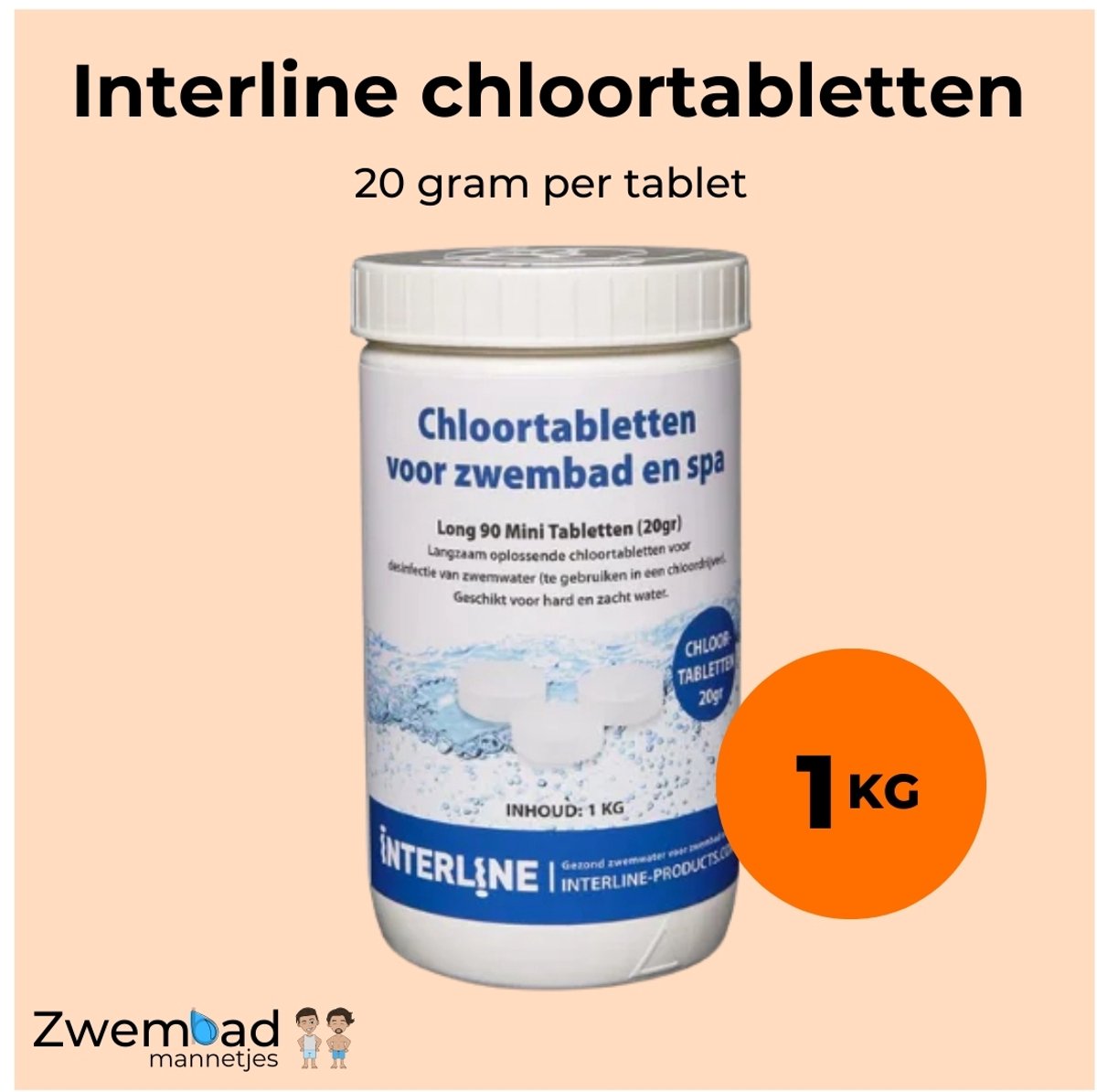   Chloortabletten 20 gram 1 kg - Inclusief zwembadmannetjes doseerschema - Chloortabletten voor zwembad en jacuzzi - Chloor 20 gram - Chloortabletten klein zwembad tot gemiddeld
